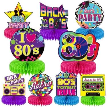 Imagem de 9 Pieces 80's Retro Party Supplies 1980 Party Honeycomb Centerpieces for Tables Decorations 80s Hippie Theme Table Topper Decorations for 1980s Birthday Baby Shower Birthday Suplies