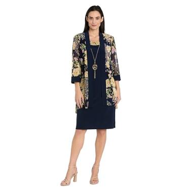 Imagem de Elegante vestido de jaqueta floral transparente com colar anexado em azul marinho/amarelo, Azul-marinho/amarelo, 40