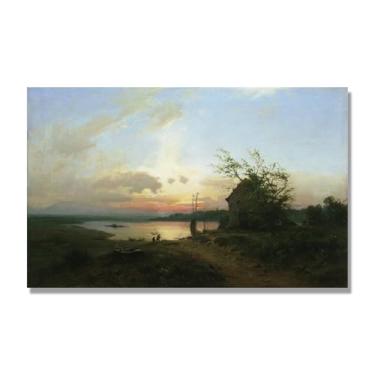 Imagem de Impressões em tela famosas. "The Evening Sunset" de Lev Lagorio, reproduções de arte clássicas, decoração de parede moderna para sala de estar escritório. 40 x 65 cm-15,7 x 25,6 pol sem moldura