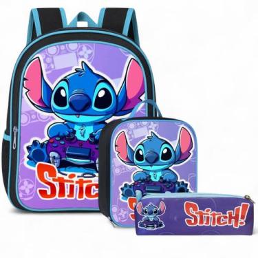 Imagem de Kit Mochila Infantil Escolar Stitch Lancheira Estojo - Pikuka