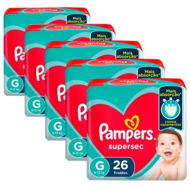 Imagem de Kit 5 Fralda Descartavel Pampers Supersec Pacotão G - 130 Unidades