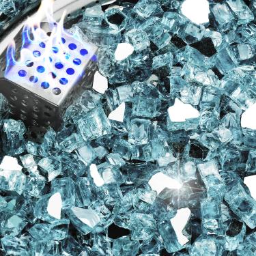 Imagem de NUPICK Vidro de fogo de 2,3 kg, vidro refletivo de 1/2 polegada, pedra de vidro de fogueira temperado para propano ou gás natural, pedras de vidro para mesa de fogueira, vidro de lareira para