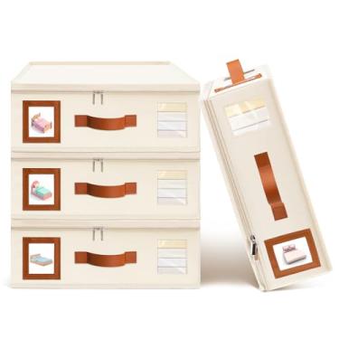 Imagem de Pacote com 4 organizadores de lençóis, organizadores e armazenamento de roupa de cama dobrável, organizadores de lençóis com janela e etiqueta (tamanho queen e king) armazenamento de roupa de cama