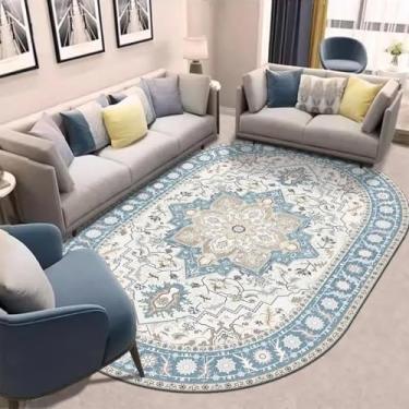 Imagem de Tapete oval para sala de estar, sofá, decoração retrô, mesas de centro, tapetes laváveis (200x250 cm/flanela - 6)