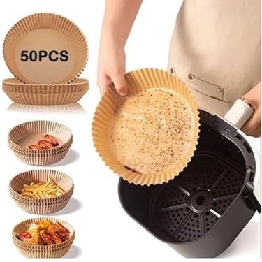 Imagem de Forma para Airfryer Redonda Descartável 50 c/unidades 1Lt (20x20cm) Tamanho Universal Compatível com Todas as Fritadeiras Protetor à Prova de Gordura para Fritadeira Sem Óleo Forro Biodegradável