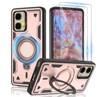 Imagem de Capa magnética para Motorola Moto G Stylus 5G 2024, compatível com MagSafe e [protetor de tela HD × 2], suporte giratório de metal, proteção anti-impressão digital à prova de queda de grau militar