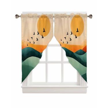 Imagem de BEMIGO Cortinas Swag para janelas, cortinas abstratas para janelas de cozinha com bolso de varão, pássaros sobre a pia, cortina de janela de céu laranja com painel de cortina de cortina, valências, 91