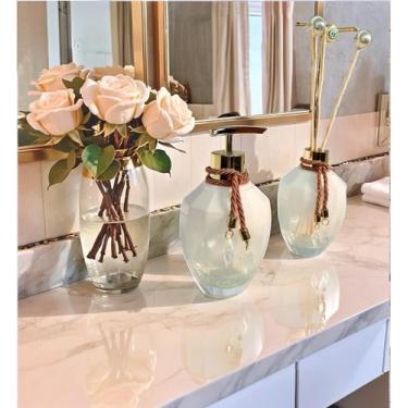 Imagem de Kit Lavabo Banheiro Completo Branco Vidro Super Luxo Presente Ambar - 