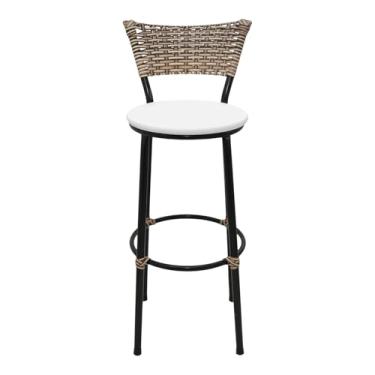 Imagem de Banqueta Alta Fixa Elegante com Encosto Junco Cappuccino Mesclado, Assento Confortável em Corino e Estrutura Preta Ideal para Cozinha Balcão ou Área Gourmet (BRANCO)