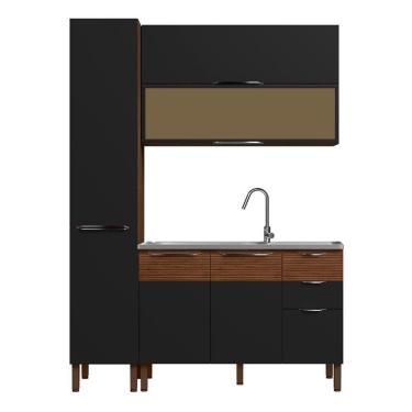 Imagem de Armário De Cozinha Cp03 Com Pia 120cm Dora K02 Nogueira/preto - Mpozenato