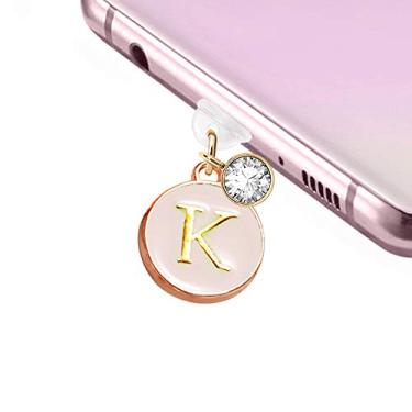 Imagem de ELISE & FONDA Porta de carregamento USB tipo C TP11 plugue antipoeira minúscula letra K pingente de celular para Samsung Galaxy/Huawei/OnePlus/Xiaomi/oppo novos telefones Android (Blanchedalmond),