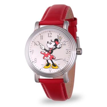 Imagem de Disney Minnie Mouse Relógio analógico de quartzo vintage com mãos articuladas, Prata, vermelho, Vintage