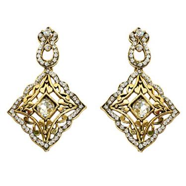 Imagem de Touchstone Brincos de casamento indianos Bollywood paisley com strass para mulheres em tom dourado antigo