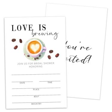 Imagem de Convites de chá de panela com envelopes, Love Is Brewing, 25 Coffee Fill In Convites for New Couples Mr and Mrs, Wedding & Bridal Shower Party Favor Decorações -N13