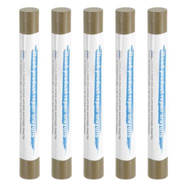 Imagem de HARFINGTON 5 peças de bastões de enchimento de madeira, cera de madeira, retoque de móveis, gizes de cera de reparo para madeira, cinza claro C