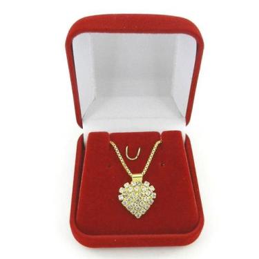 Imagem de Corrente Feminina 45Cm 1Mm Coração Strás Folheado Ouro Cr690 - Wnbijou