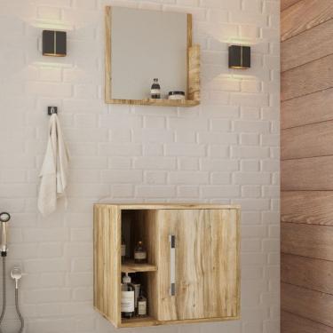 Imagem de Armário de Banheiro Olivia 1 Porta 2 Prateleiras com Espelho Carvalho  - Pnr Móveis