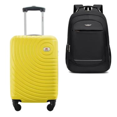 Imagem de Kit Mala de Bordo Viagem 10kg Rodas 360º Rígida ABS Cadeado Segredo Gladiador A7MB com Mochila Executiva para Notebook