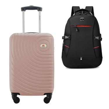 Imagem de Kit Mala de Bordo Viagem 10kg Rodas 360º Rígida ABS Cadeado Segredo Gladiador A7MB com Mochila Executiva para Notebook