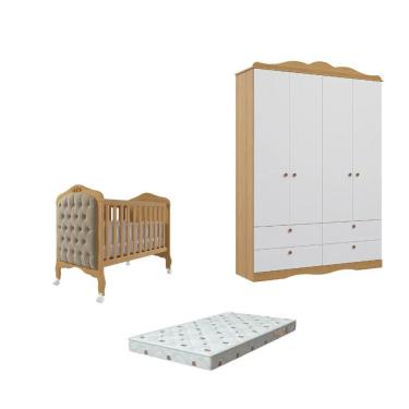 Imagem de Quarto Bebe Berço e Guarda roupa Canto Dorabelly + Colchão e capitone