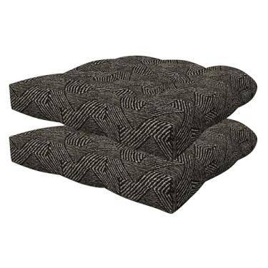 Imagem de Honeycomb Essentials Conjunto de almofada de assento tufado para ambientes externos, 48 cm x 45 cm, almofada para cadeira de pátio preta Zaire