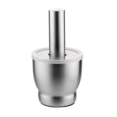 Imagem de Tigela Moedora Conjuntos de almofariz e pilão com tampa de aço inoxidável 18/8 Almofariz e pilão, moedor de especiarias, espremedor de alho, moedor de remédios Moedor Triturador(Pequeno)