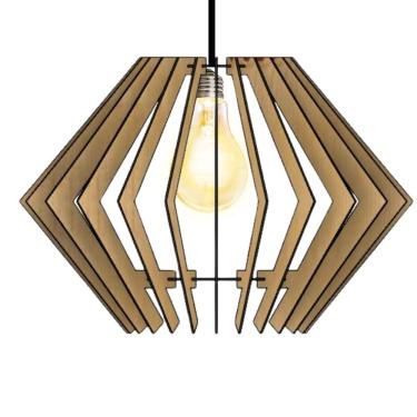 Imagem de Luminária Teto Tipo Pendente Diamante Mdf Completa - Cor:mdf Cru