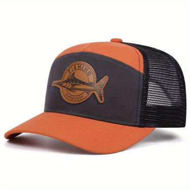 Imagem de Boné De Beisebol Masculino E Emblema De Peixe + Malha Respirável Laranja