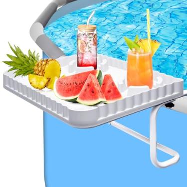 Imagem de Bar de piscina, bar de piscina acima do solo com 2 suportes para copos de bebida, mesa de beira de piscina para bebidas e lanches, serve para acessórios de piscina acima do solo de 8 cm ou menos