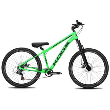 Imagem de Bicicleta Aro 26 KOG Freeride 1x7 – Estilo Grau, Suspensão 29”, Freios a Disco, Aros Vmaxx Neon – Bike Urbana de Alta Performance, Verde Chiclete, Adesivo Preto,Vmaxx Preto Fosco