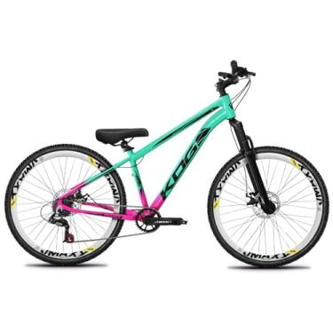 Imagem de Bicicleta Aro 26 KOG Freeride 1x7 – Estilo Grau, Suspensão 29”, Freios a Disco, Aros Vmaxx Neon – Bike Urbana de Alta Performance, Verde Tiffany Rosa, Adesivo Preto,Vmaxx Branco