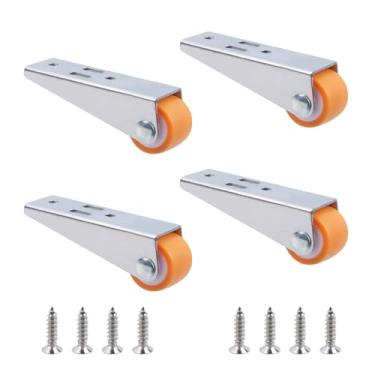Imagem de Crapyt Rodas de borracha de 2,5 cm com instalação vertical de suporte estendido, rodízios giratórios de borracha, roda direcional de polia antiderrapante para móveis (laranja, 4 peças)