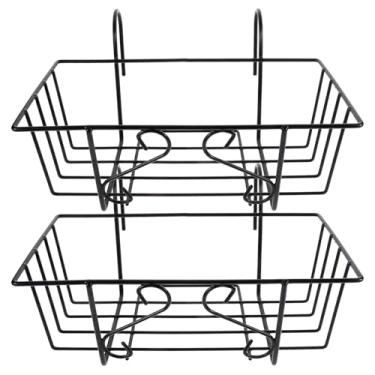 Imagem de Milisten 2 Peças Suporte de Vaso Suspenso Varanda, Suporte de Ferro Vasos de Flores, Suporte Plantas na Grade, Preto, 35 x 19,5 x 12 cm