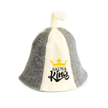 Imagem de Sauna Guru Chapéu Sauna "Sauna King" Branco - Chapéus de feltro de lã 100% orgânica para Banya Russa - Proteja sua cabeça do calor - Guia eBook de sauna em inglês incluído - com bordado