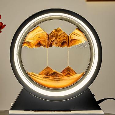 Imagem de Lâmpada de mesa de pintura, cena de areia de arte 3d dinâmica de vidro de vidro de vidro LED de iluminação interna Decor de lâmpada de mesa da mesa de mesa, azul-3