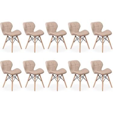 Imagem de Kit 10 Cadeiras De Jantar Charles Eames Slim Wood Estofada - Nude