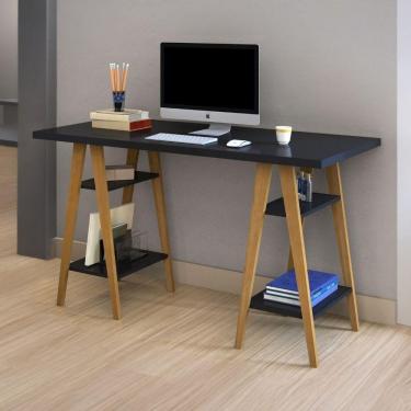 Imagem de Mesa Escrivaninha Cavalete Mdf 4 Prateleiras Pinus Moderna