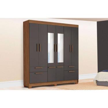 Imagem de Guarda Roupa Casal 8 Portas (2 c/ Espelho) e 4 Gavetas c/ Pés Curitiba 8.4 Jatobá/Grafite - Santos Andirá