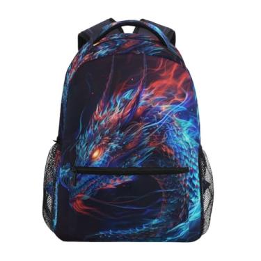 Imagem de Mochila escolar Dragão Fogo Mochila para Meninos Meninas Adolescentes Casual Bolsa de Viagem Computador Laptop Daypack, dragão mágico azul e vermelho, One Size
