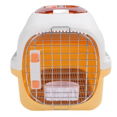 Imagem de Kennel de Animais de Estimação de Plástico, Caixa de Transporte de Animais de Ventilação Portador de Viagem para Cães Com Alça para Pequeno Animal de Estimação (Amarelo)