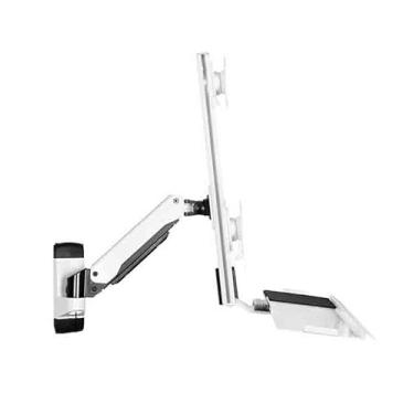 Imagem de Braço para monitor Suporte de monitor duplo de braço único montado na parede para tela de 15 a 27 polegadas com bandeja para teclado e mouse Suportes ajustáveis ​​para monitor