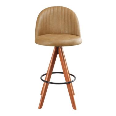 Imagem de Banqueta Giratória Com Assento Estofado E Base Em Madeira Castanho – Lara Exclusiva Courino Durango Kaki - Castanho