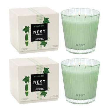 Imagem de NEST New York Vela perfumada de 3 pavios, pepino e sálvia branca - 601 g, pacote com 2 - Tempo de queima de até 100 horas - Recipiente de vidro reutilizável