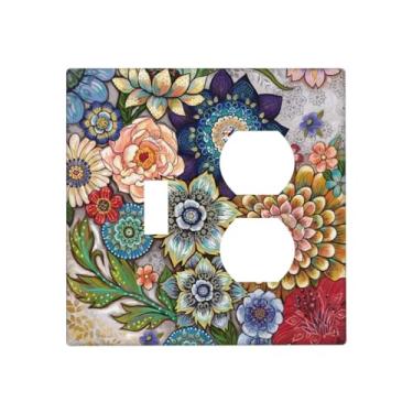 Imagem de Thsanju Boho Floral Bright Outlet Covers 2 Gang Combin 1 Toggle/1 Duplex Light Switch Cover Plate Decorativo Gfci Placa de Parede Receptáculo Tampas Placa Frontal para Decoração de Banheiro