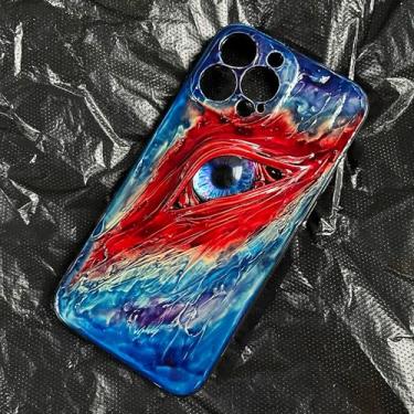 Imagem de Unitvbba Capa de telefone gótica 3D feita à mão com olho de monstro – Ajuste personalizado para todos os modelos de telefone – Exclusivo para fãs de terror, cosplay, amantes de estética escura (azul