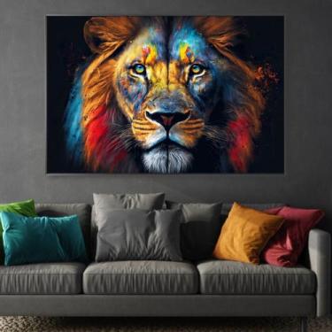 Imagem de Quadro Decorativo Leão Colorido - MeMoldura, Chassi Borda Infinita, 60