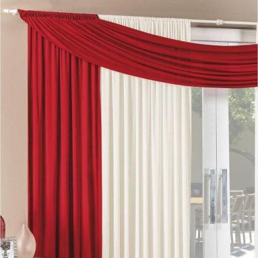 Imagem de Cortina Alana 4,00M X 2,50M Vermelha Com Palha Tecido Malha Para Sala 