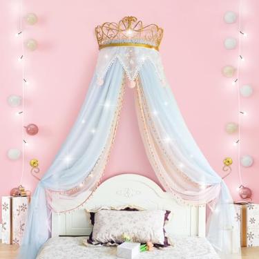 Imagem de LIANGQIANJIN Dossel De Cama Para Meninas, Um Princesa Com Luzes E Uma Elegante Coroa Metal, Realça O Charme Do Quarto Seu Filho, Servindo Como Mosquiteiro Tenda Romântica