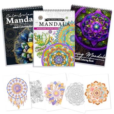 Imagem de Livro de colorir adulto mandala para mulheres com 3 peças, para relaxar, encadernado em espiral, livro de colorir para mulheres