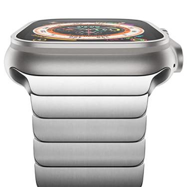 Imagem de NewWays Pulseira de metal compatível com Apple Watch Ultra 2 e séries 10, 9, 8, 7, 6, 5, 4, 3, 2, 1 - pulseira de aço inoxidável, prata